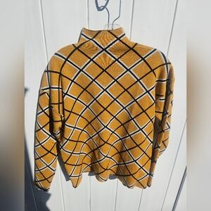 Tahari mustard and black plaid mock neck sweater